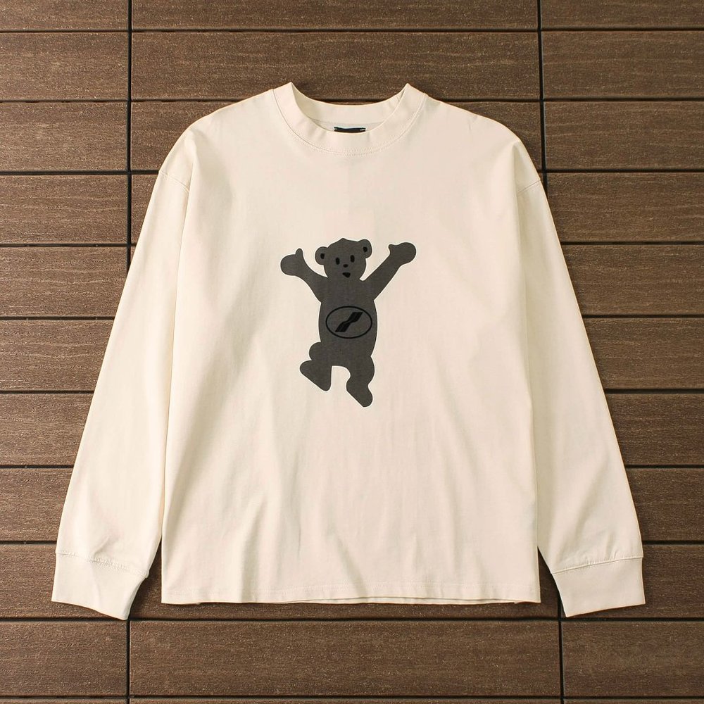 We11 Done Flocked Bear Print Long Sleeve T Shirt